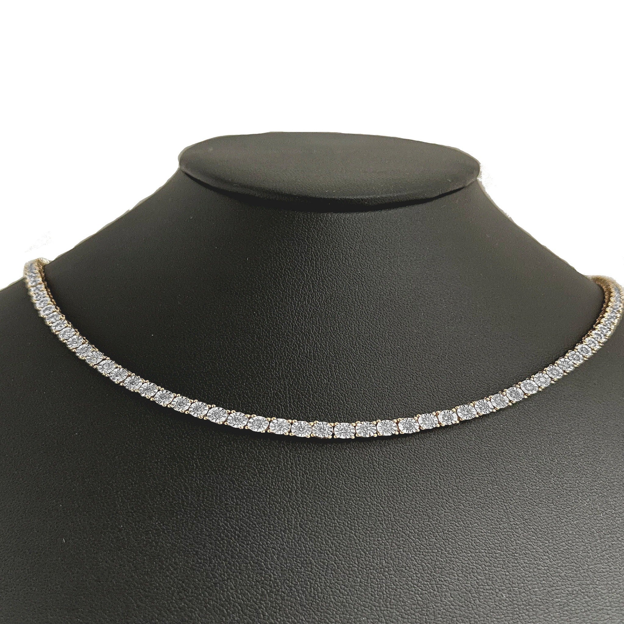 DIAMOND  CLOSEOUT!  1.37ct G SI 14K Yellow Gold Tennis Miracle Illusion Set Tennis Necklace 18"