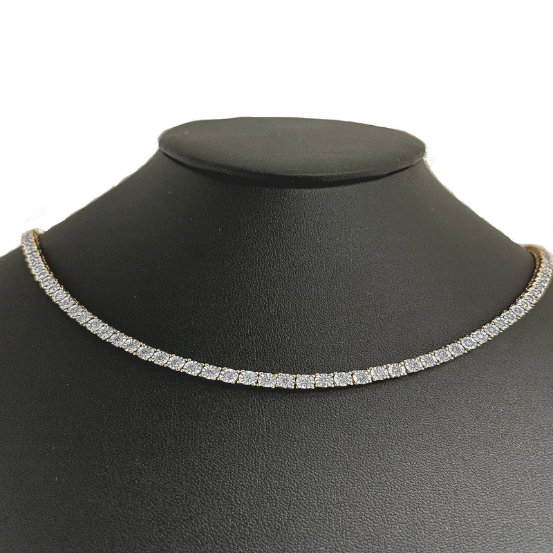 DIAMOND  CLOSEOUT!  1.37ct G SI 14K Yellow Gold Tennis Miracle Illusion Set Tennis Necklace 18"