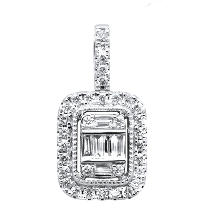 DIAMOND CLOSEOUT!  .30ct G SI 14K White Gold Round & Baguette Diamond Pendant