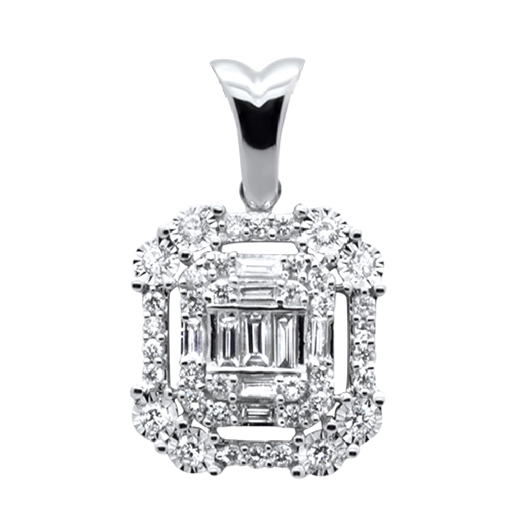 DIAMOND CLOSEOUT! .33ct G SI 14K White Gold Round & Baguette Diamond Pendant