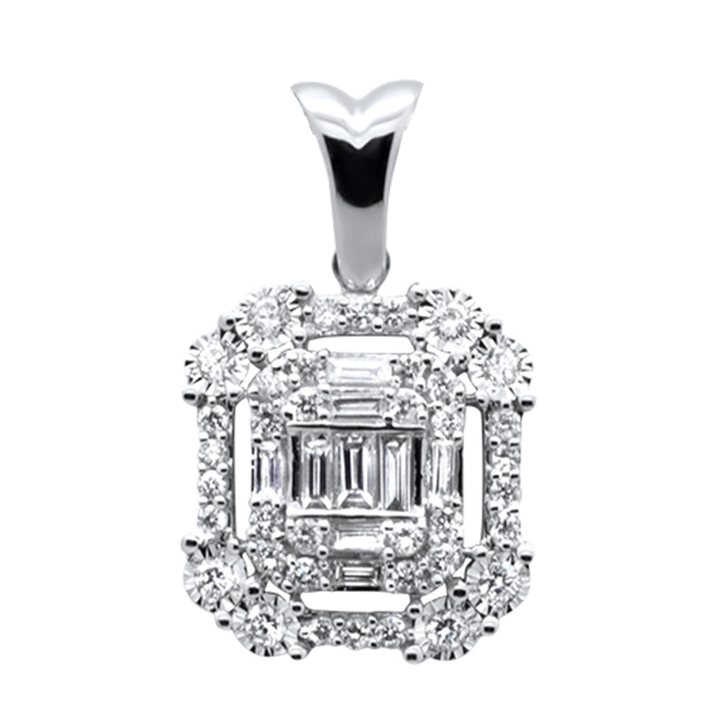 DIAMOND CLOSEOUT! .33ct G SI 14K White Gold Round & Baguette Diamond Pendant