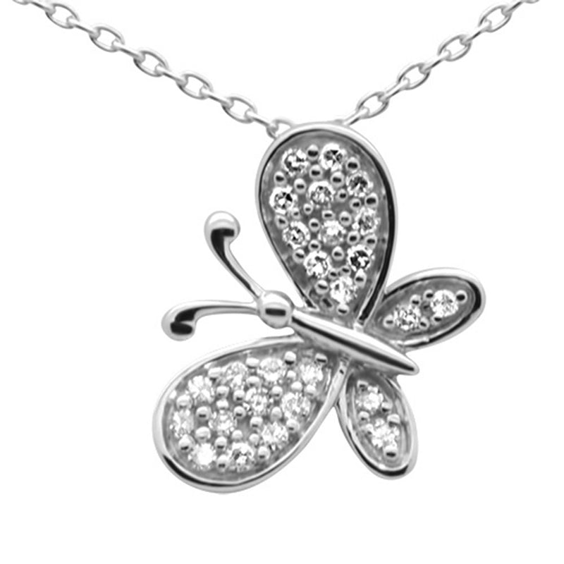 DIAMOND CLOSEOUT! .13ct G SI 14K White Gold Diamond Butterfly Pendant Necklace