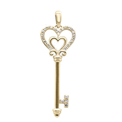 DIAMOND CLOSEOUT!  .13ct G SI 14K Yellow Gold Diamond Heart Key Pendant