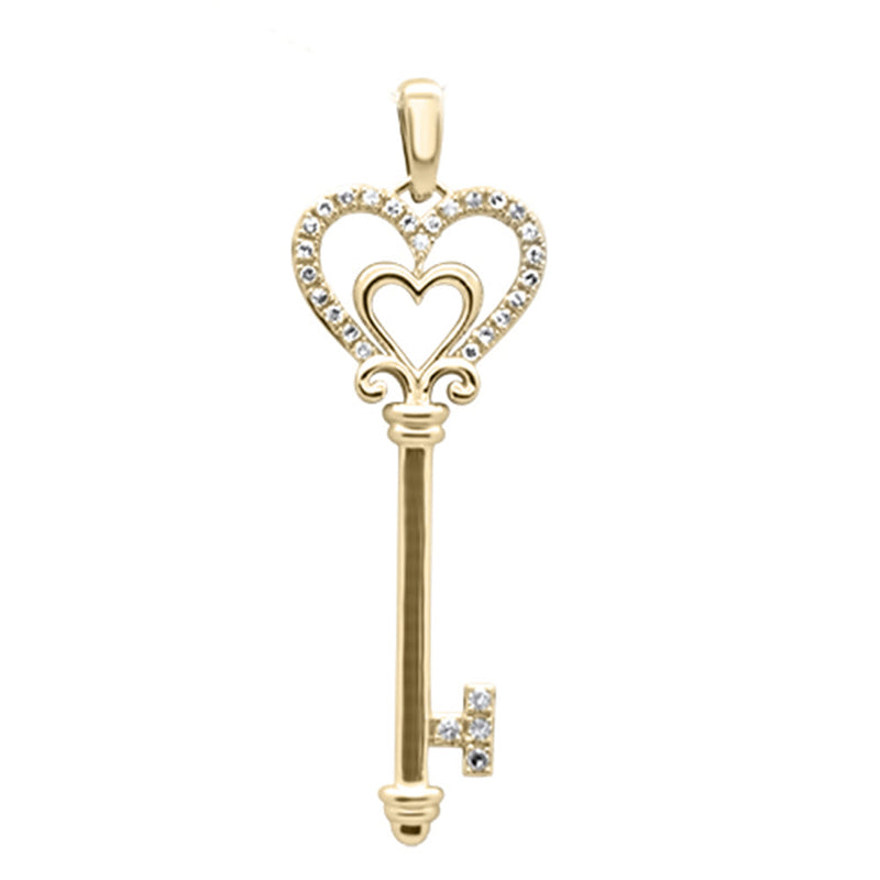 DIAMOND CLOSEOUT!  .13ct G SI 14K Yellow Gold Diamond Heart Key Pendant