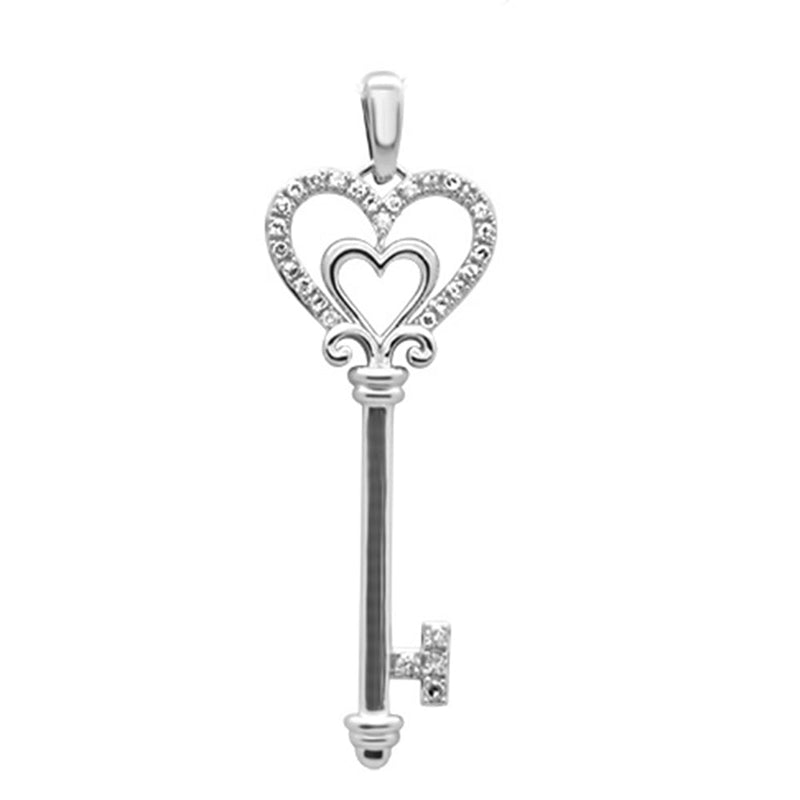 DIAMOND CLOSEOUT!  .13ct G SI 14K White Gold Diamond Heart Key Pendant