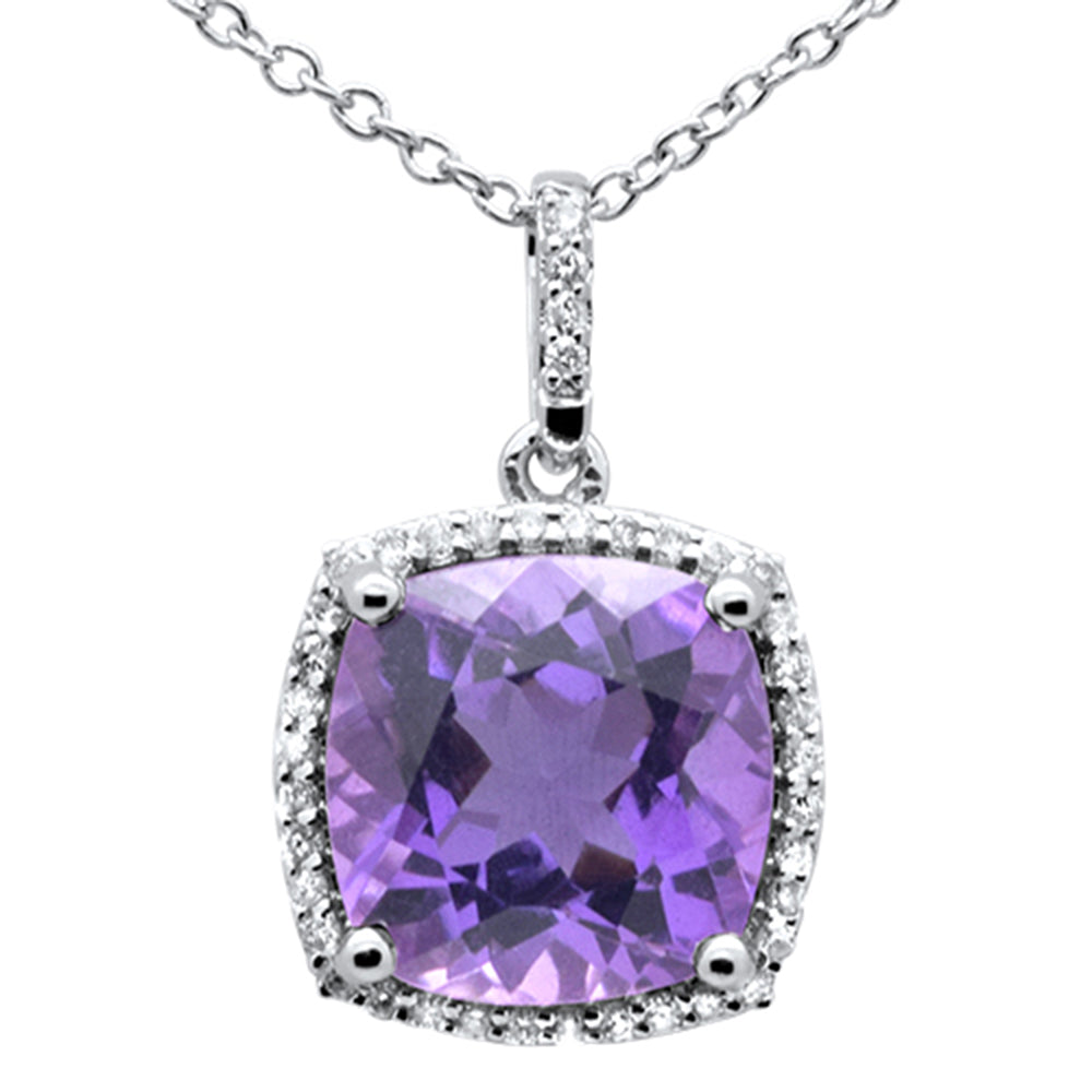 GEMSTONE CLOSEOUT!  3.12ct G SI 14K White Gold Diamond & Amethyst Gemstone Halo Pendant Necklace 18" Chain