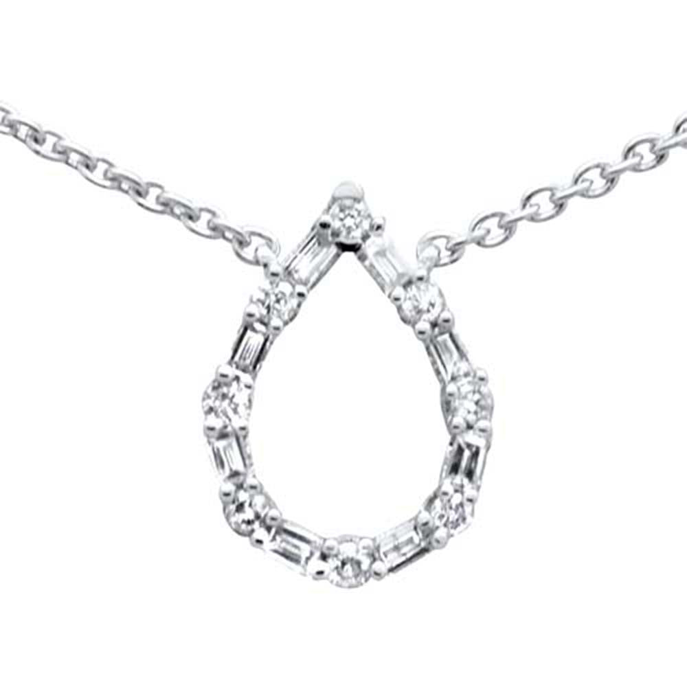 DIAMOND CLOSEOUT! .24ct G SI 14K White Gold Round & Baguette Diamond Pear Shape Pendant Necklace 16"