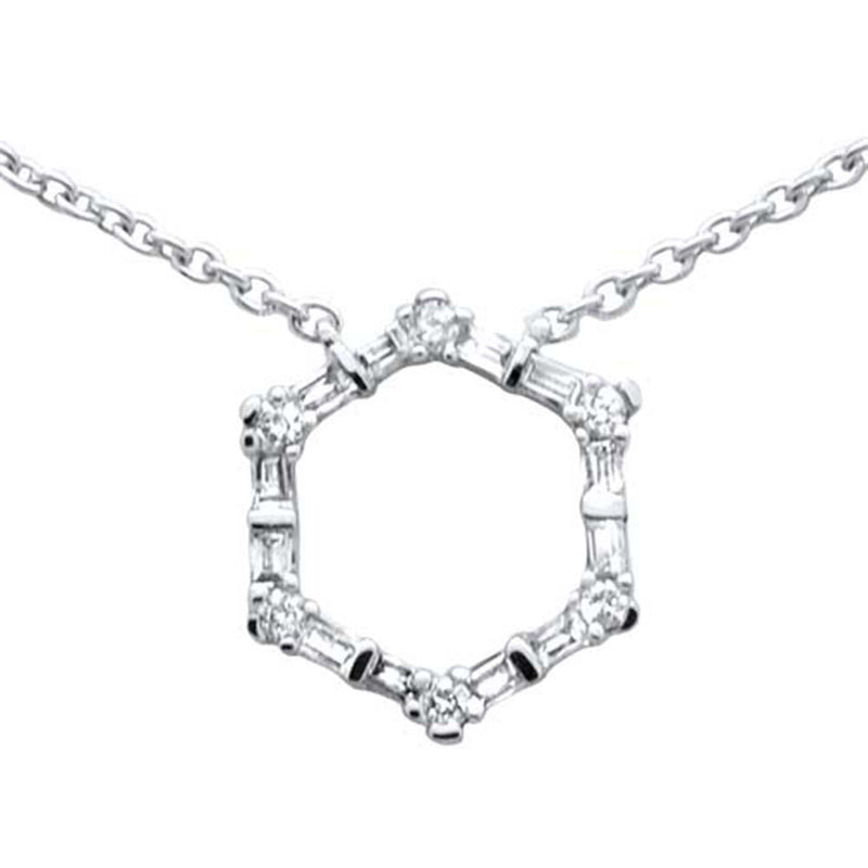 DIAMOND CLOSEOUT! .27ct G SI 14K White Gold Round & Baguette Diamond Geometric Shape Pendant Necklace 16"