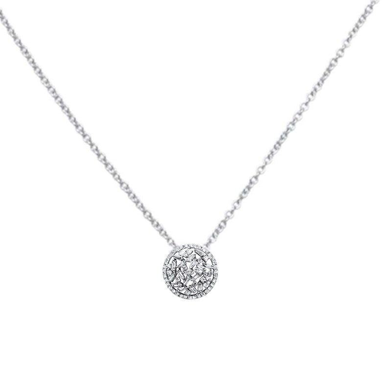 DIAMOND CLOSEOUT! 1.01ct G SI 14K White Gold Round & Baguette Diamond Charm Slide Pendant 18" Long Chain
