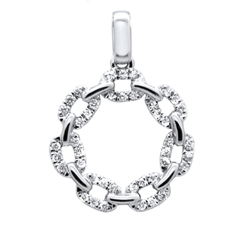 DIAMOND CLOSEOUT!  .18ct G SI 14K White Gold Round Diamond Cuban Link Circle Charm Pendant