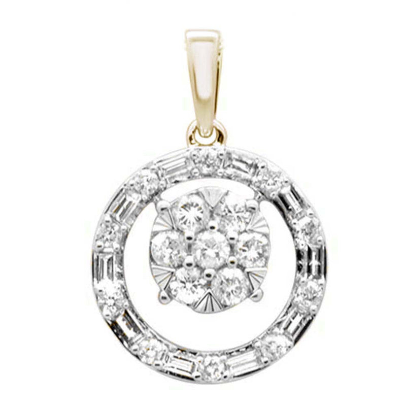 SPECIAL! .63ct G SI 14K Yellow Gold Round & Baguette Circle Diamond Charm Pendant