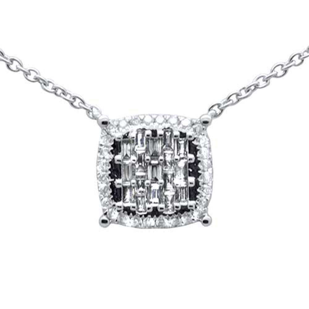 DIAMOND CLOSEOUT! .30ct G SI 14K White Gold Round & Baguette Diamond Square Shape Pendant Necklace 16"