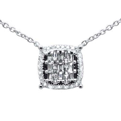 DIAMOND CLOSEOUT! .30ct G SI 14K White Gold Round & Baguette Diamond Square Shape Pendant Necklace 16"