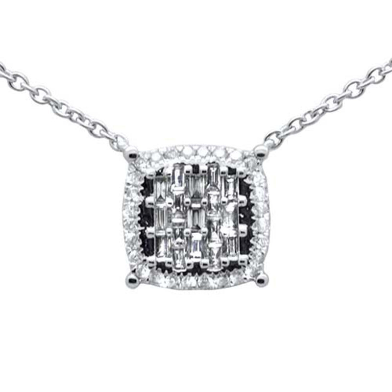 DIAMOND CLOSEOUT! .30ct G SI 14K White Gold Round & Baguette Diamond Square Shape Pendant Necklace 16"