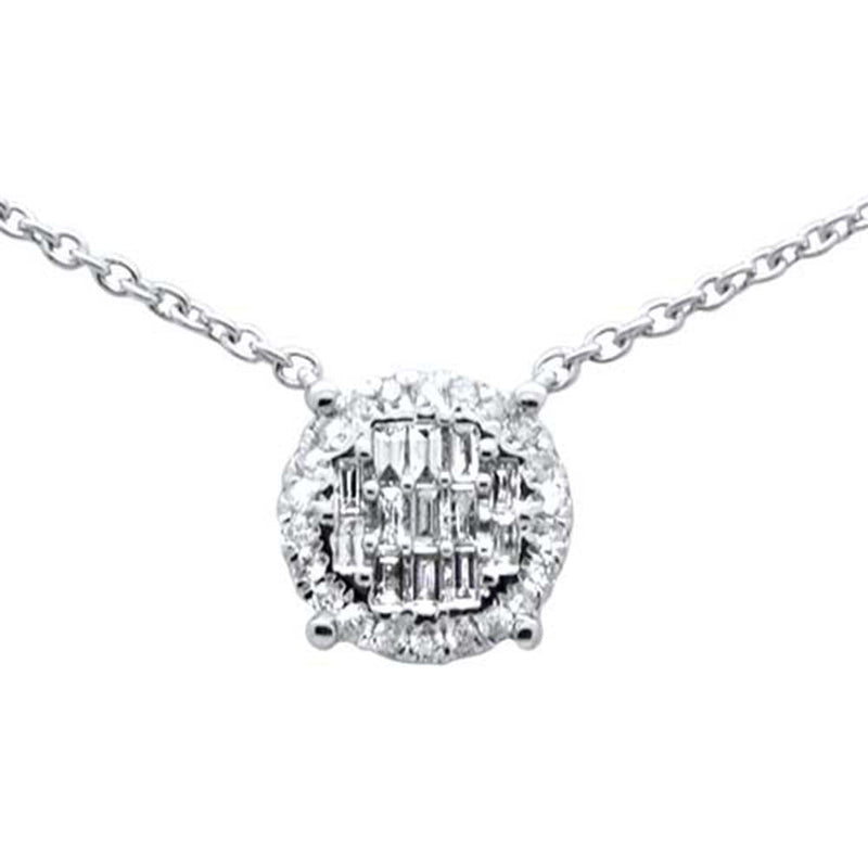 DIAMOND CLOSEOUT! .23ct G SI 14K White Gold Round & Baguette Diamond Pendant Necklace 16"