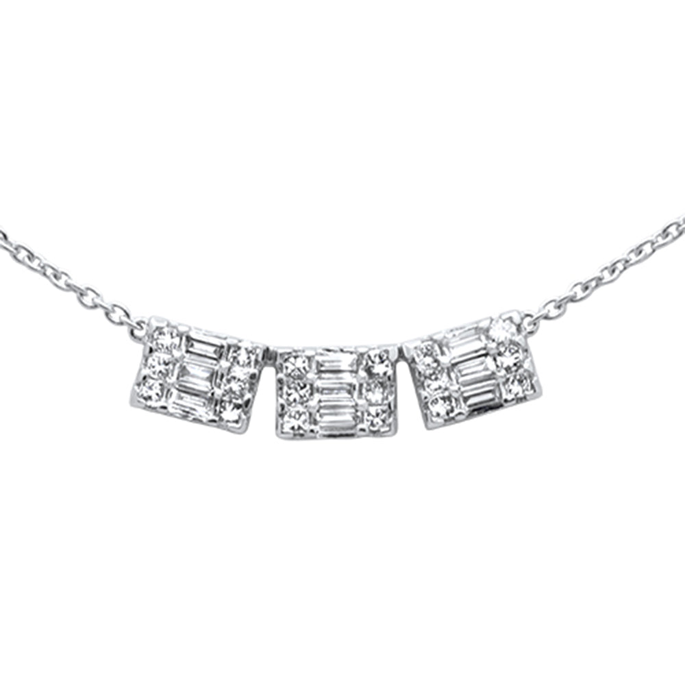DIAMOND CLOSEOUT! .55ct G SI 14K White Gold Round & Baguette Diamond Three Stone Emerald Shape Pendant Necklace 16"+2" ext chain