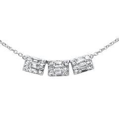 DIAMOND CLOSEOUT! .55ct G SI 14K White Gold Round & Baguette Diamond Three Stone Emerald Shape Pendant Necklace 16"+2" ext chain