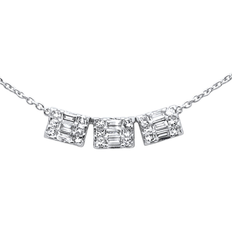DIAMOND CLOSEOUT! .55ct G SI 14K White Gold Round & Baguette Diamond Three Stone Emerald Shape Pendant Necklace 16"+2" ext chain