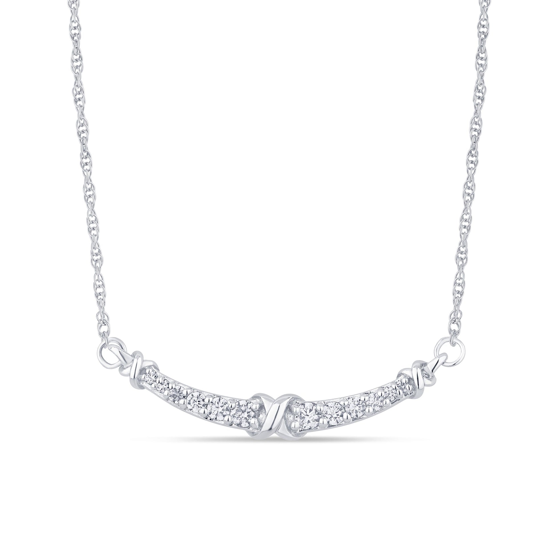 DIAMOND CLOSEOUT! .19ct G SI 14K White Gold Curve Diamond Pendant Necklace 18"