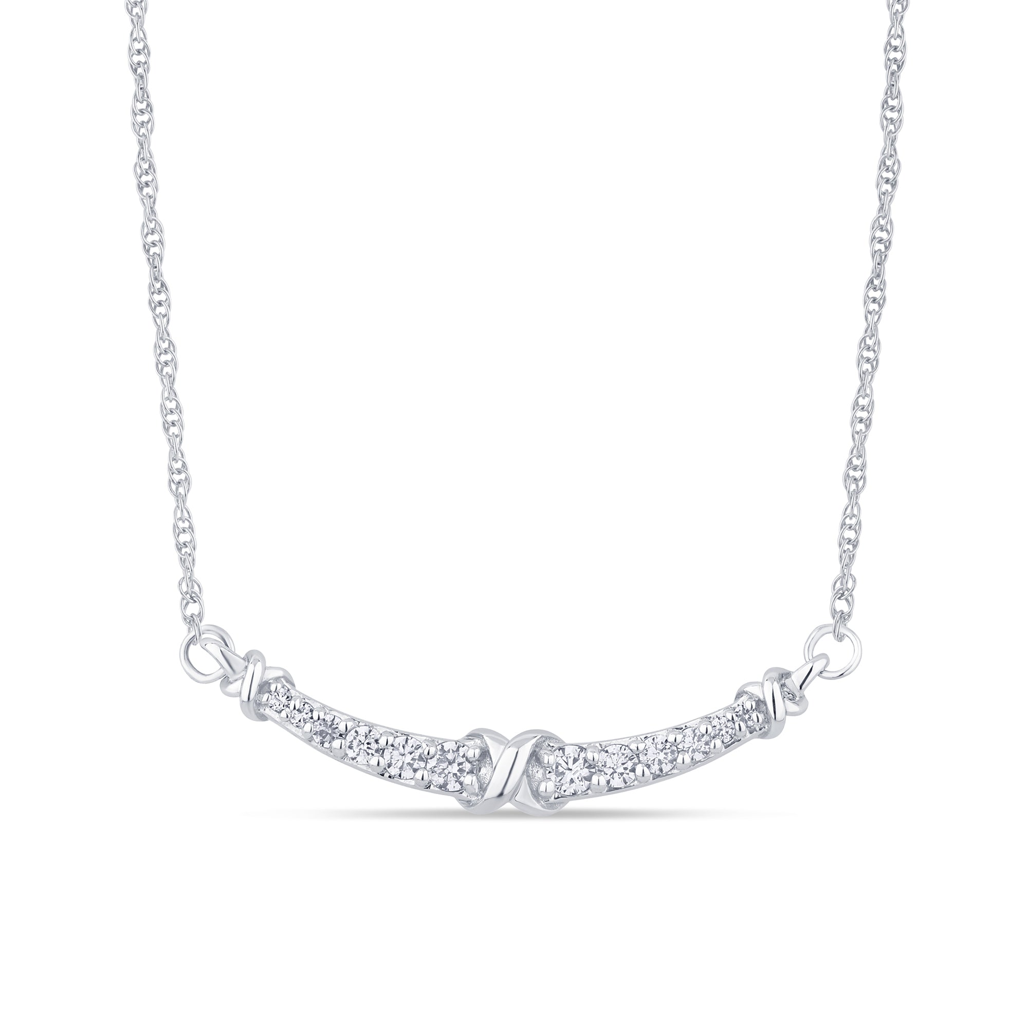 DIAMOND CLOSEOUT! .19ct G SI 14K White Gold Curve Diamond Pendant Necklace 18"