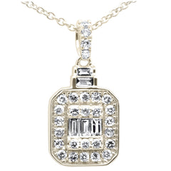 DIAMOND CLOSEOUT! .35ct G SI 14K Yellow Gold Round & Baguette Diamond Pendant Necklace 18"
