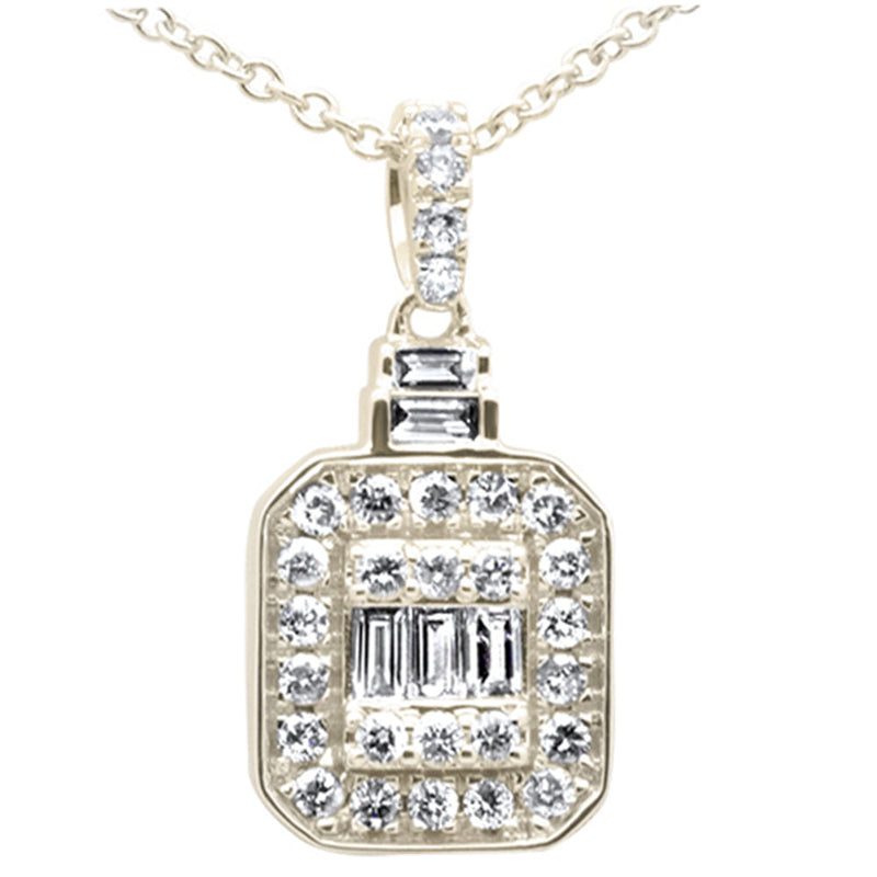 DIAMOND CLOSEOUT! .35ct G SI 14K Yellow Gold Round & Baguette Diamond Pendant Necklace 18"