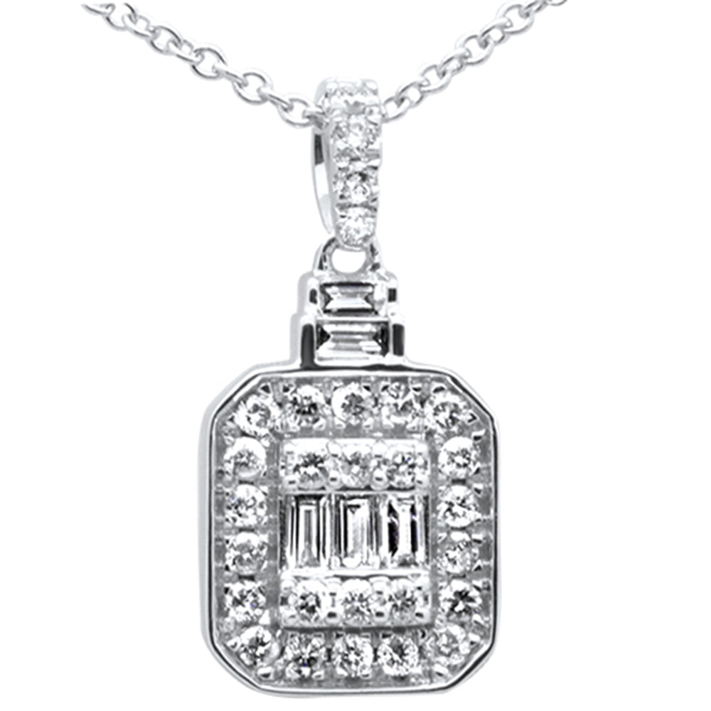 DIAMOND CLOSEOUT!   .34ct G SI 14K White Gold Round & Baguette Diamond Pendant Necklace 18"
