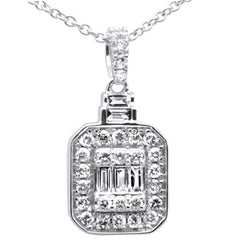 DIAMOND CLOSEOUT!   .34ct G SI 14K White Gold Round & Baguette Diamond Pendant Necklace 18"