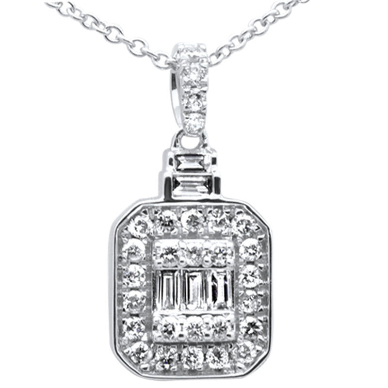 DIAMOND CLOSEOUT!   .34ct G SI 14K White Gold Round & Baguette Diamond Pendant Necklace 18"