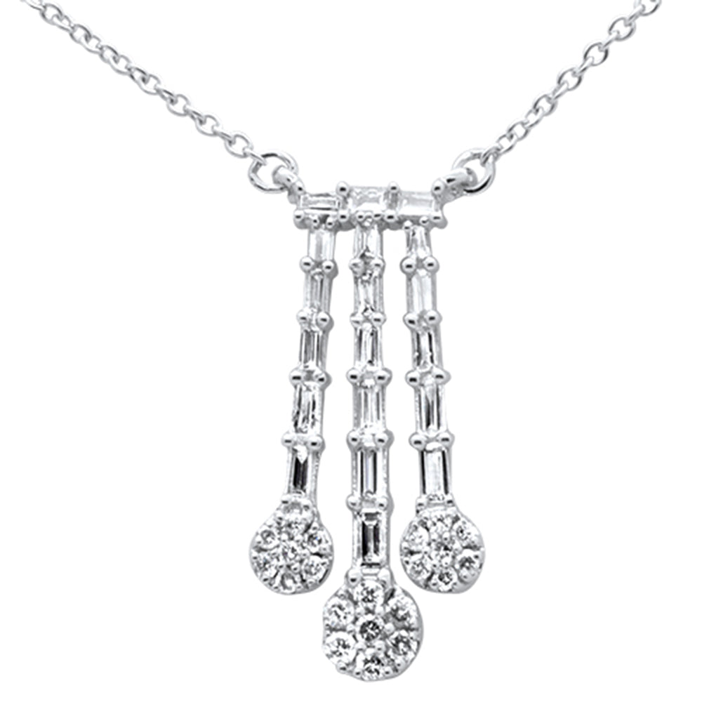 DIAMOND CLOSEOUT!  .37ct G SI 14K White Gold Round & Baguette Waterfall Pendant 18" Long