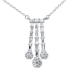 DIAMOND CLOSEOUT!  .37ct G SI 14K White Gold Round & Baguette Waterfall Pendant 18" Long