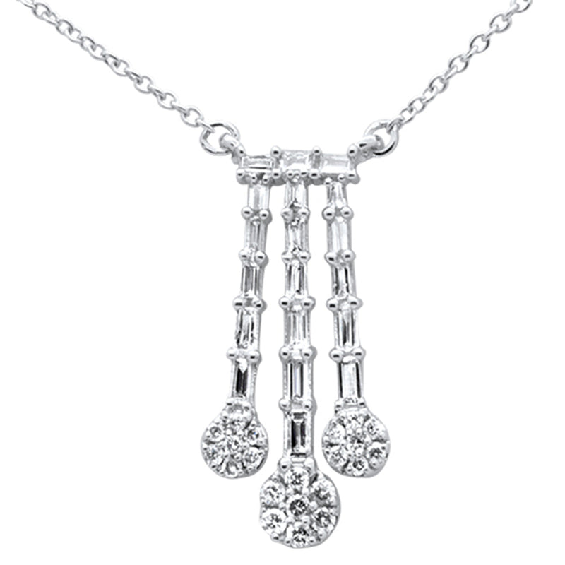 DIAMOND CLOSEOUT!  .37ct G SI 14K White Gold Round & Baguette Waterfall Pendant 18" Long