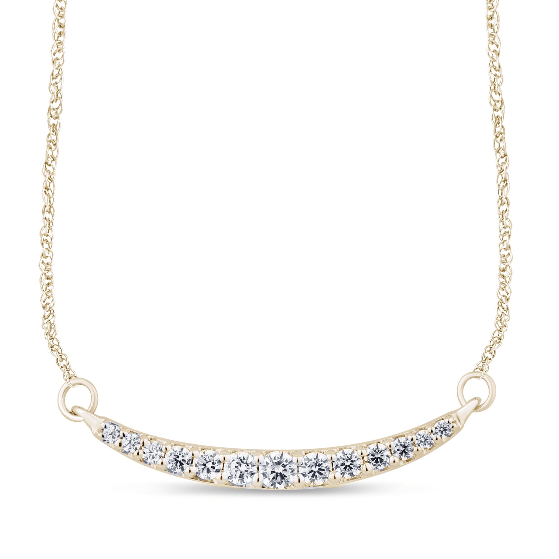 DIAMOND CLOSEOUT!  .25ct G SI 14K Yellow Gold Curve Bar Round Diamond Pendant Necklace 18" Long