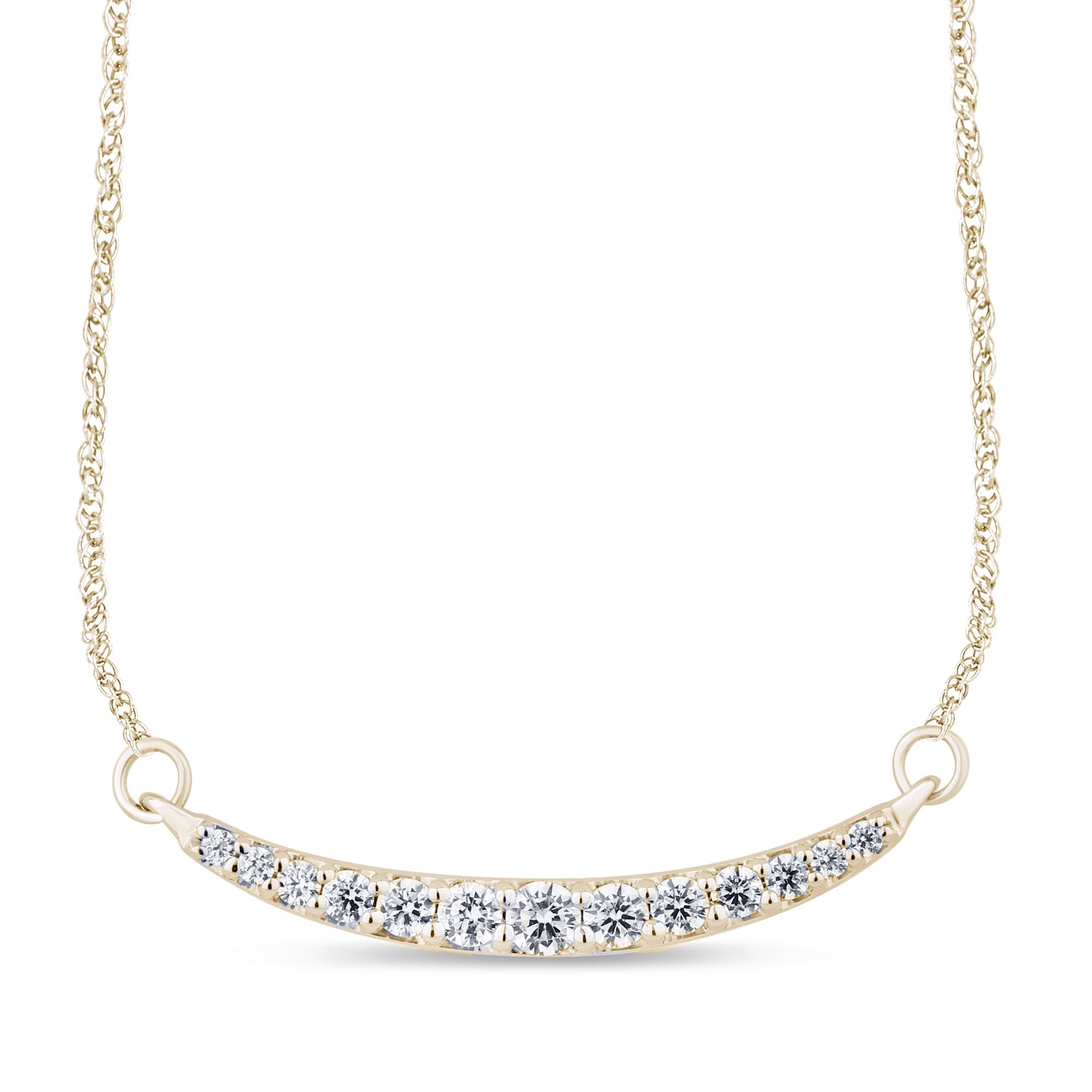 DIAMOND CLOSEOUT!  .25ct G SI 14K Yellow Gold Curve Bar Round Diamond Pendant Necklace 18" Long