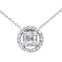 DIAMOND CLOSEOUT! .34ct G SI 14K White Gold Round & Baguette Diamond Pendant Necklace 18"