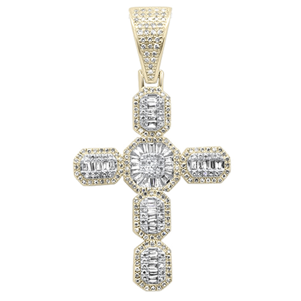 DIAMOND CLOSEOUT!  .80ct G SI 10K Yellow Gold Round & Baguette Diamond Cross Pendant