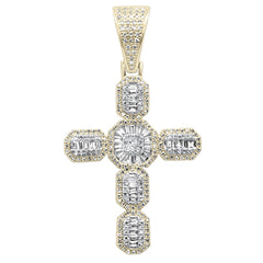 DIAMOND CLOSEOUT!  .80ct G SI 10K Yellow Gold Round & Baguette Diamond Cross Pendant