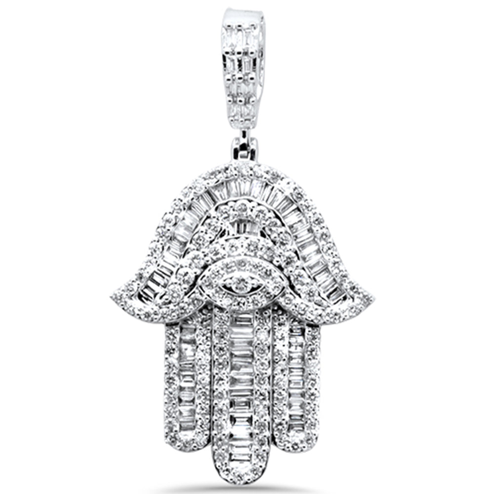 DIAMOND CLOSEOUT! 1.77ct G SI 14K White Gold Round & Baguette Diamond Hamsa Pendant