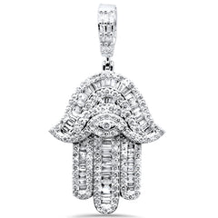 DIAMOND CLOSEOUT! 1.77ct G SI 14K White Gold Round & Baguette Diamond Hamsa Pendant