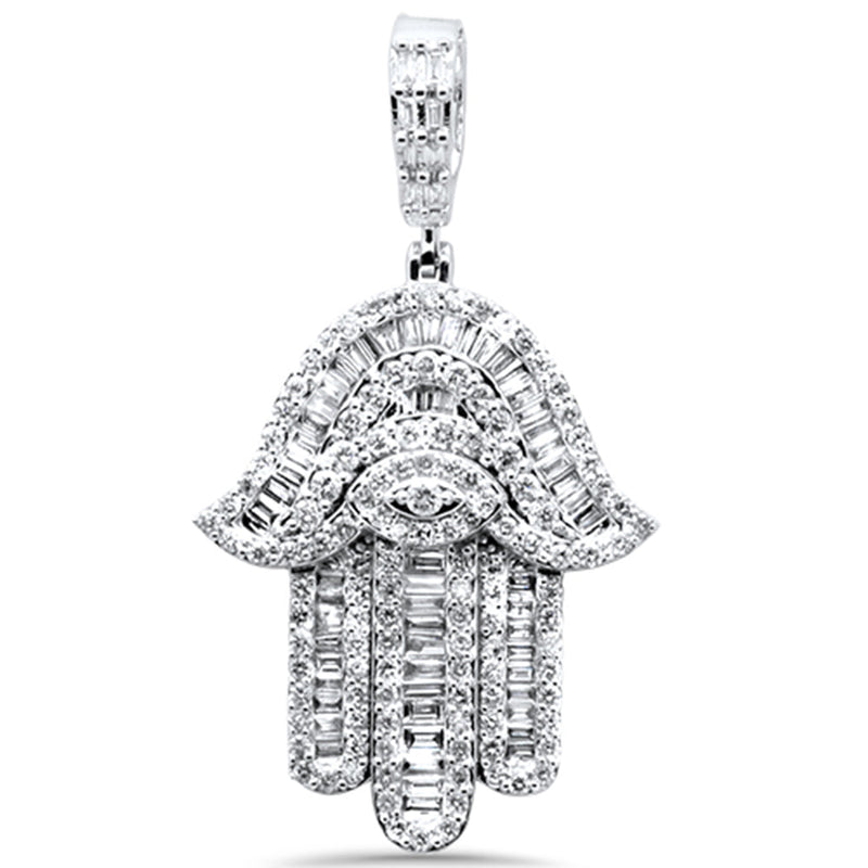 DIAMOND CLOSEOUT! 1.77ct G SI 14K White Gold Round & Baguette Diamond Hamsa Pendant