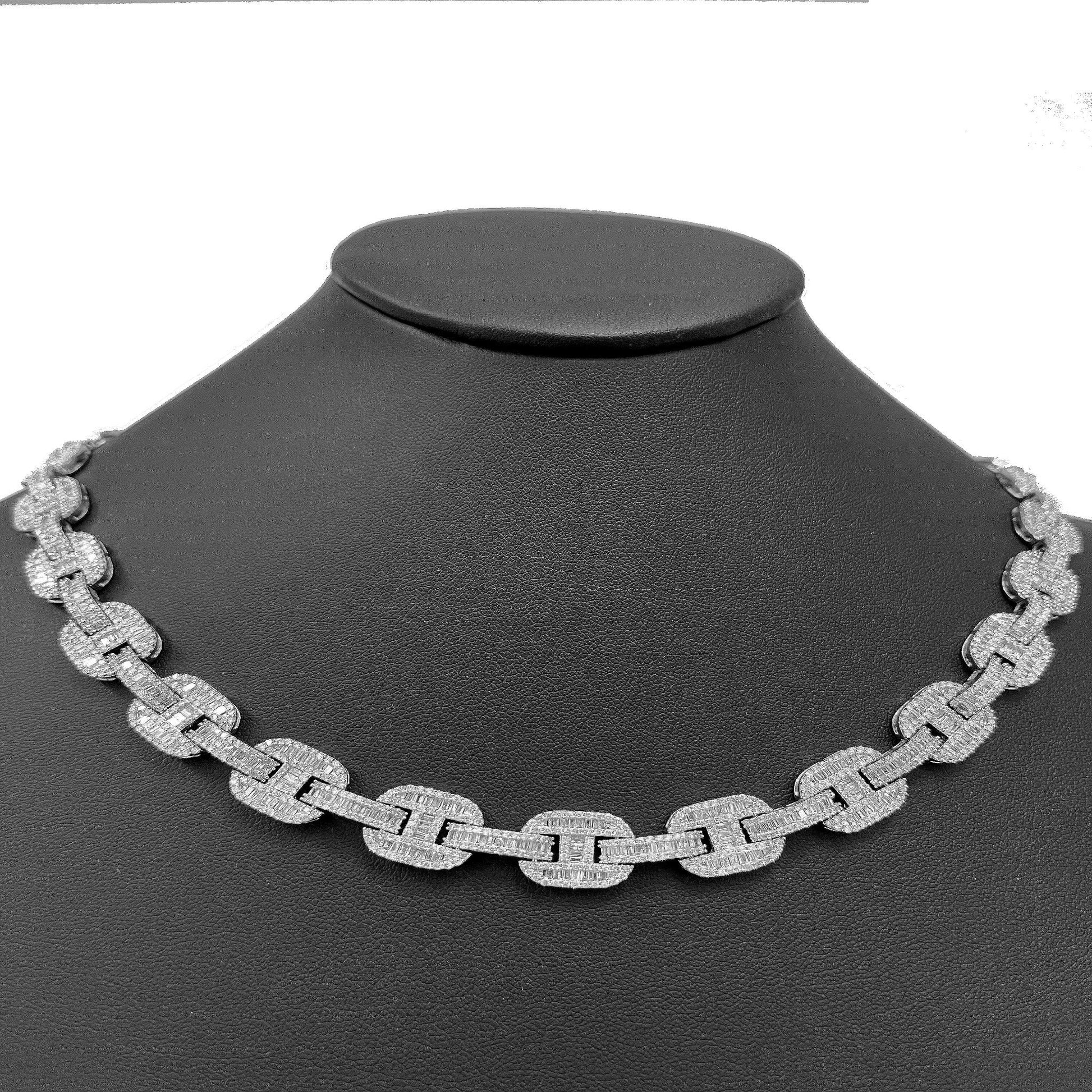 DIAMOND  CLOSEOUT!  11mm 17.95ct G SI 14K White Gold Iced Out Diamond Round & Baguette Necklace 22"