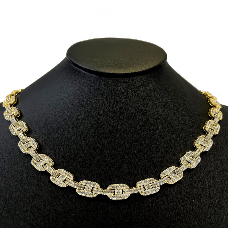 DIAMOND  CLOSEOUT!  11mm 15.27ct G SI 14K Yellow Gold Iced Out Diamond Round & Baguette Necklace 22"