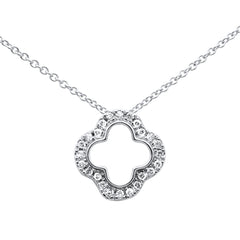 SPECIAL! .10ct G SI 14K White Gold Diamond Four Leaf Clover Pendant 18" Chain