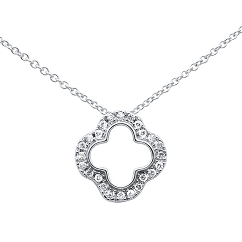 SPECIAL! .10ct G SI 14K White Gold Diamond Four Leaf Clover Pendant 18" Chain
