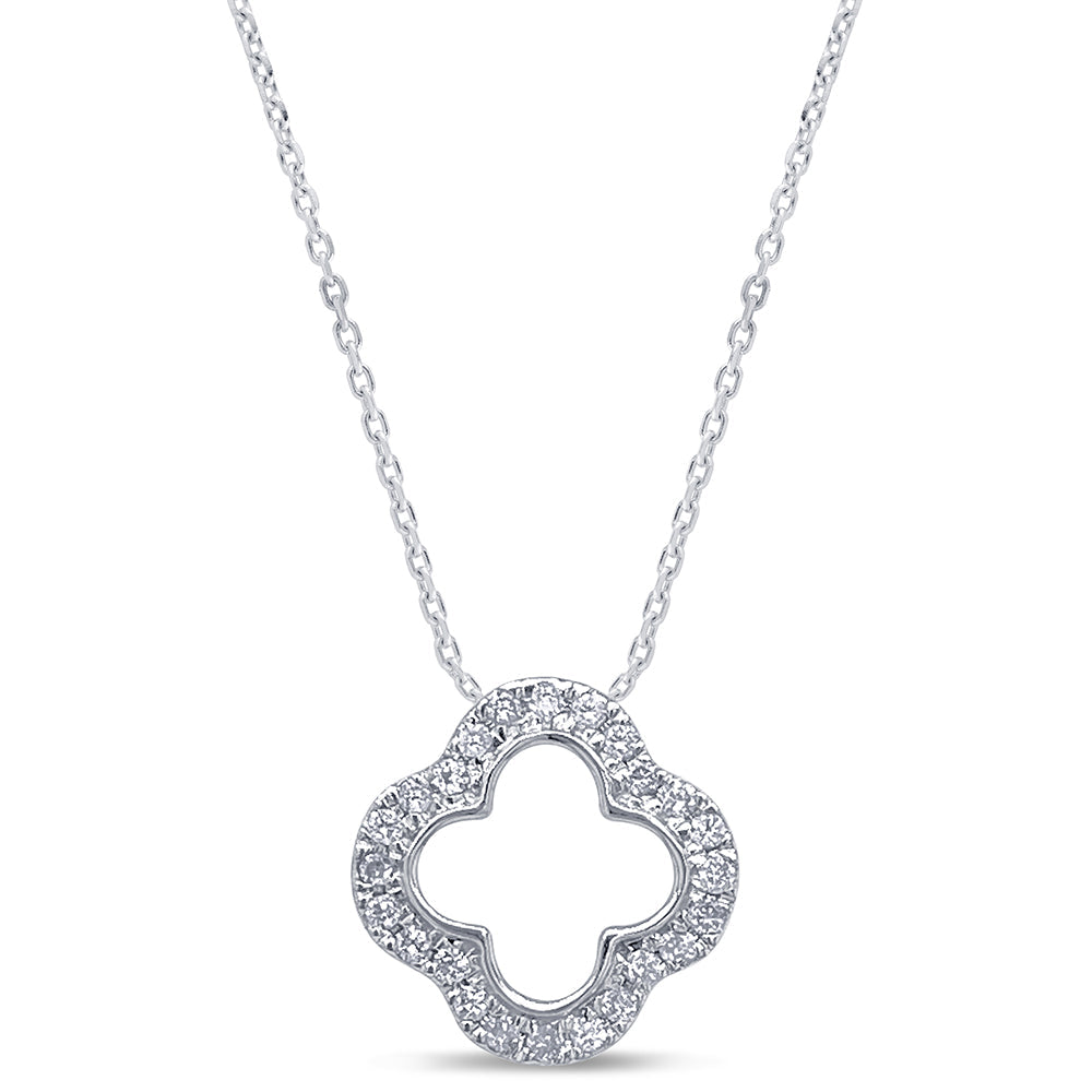 SPECIAL! .10ct G SI 14K White Gold Diamond Four Leaf Clover Pendant 18" Chain