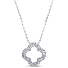 SPECIAL! .10ct G SI 14K White Gold Diamond Four Leaf Clover Pendant 18" Chain