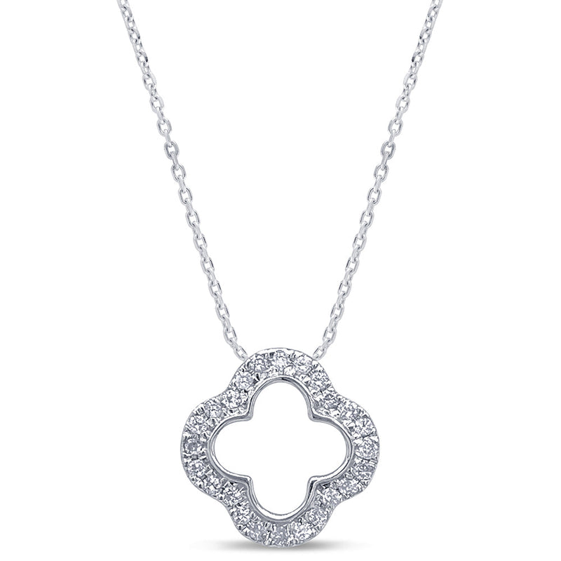 SPECIAL! .10ct G SI 14K White Gold Diamond Four Leaf Clover Pendant 18" Chain