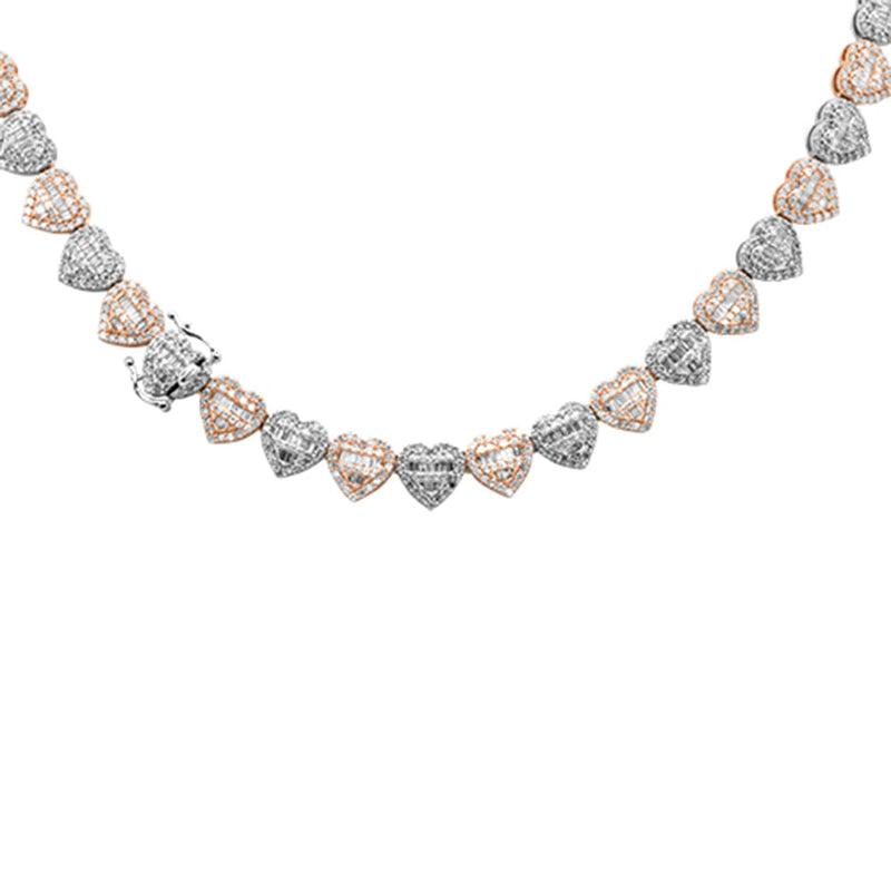 SPECIAL!11.48ct G SI 14K Two Tone Gold Diamond Round & Baguette Heart Tennis Necklace 20" Long
