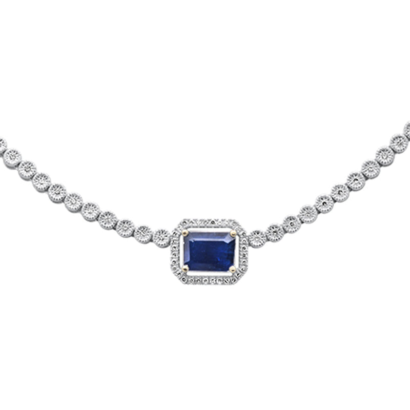 SPECIAL! 4.00ct G SI 14K White Gold Diamond & Blue Sapphire Gemstone Necklace