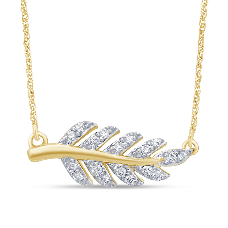 DIAMOND CLOSEOUT! .11ct 14kt Yellow Gold Diamond Olive Branch Leaf Pendant 16+2"ext Necklace
